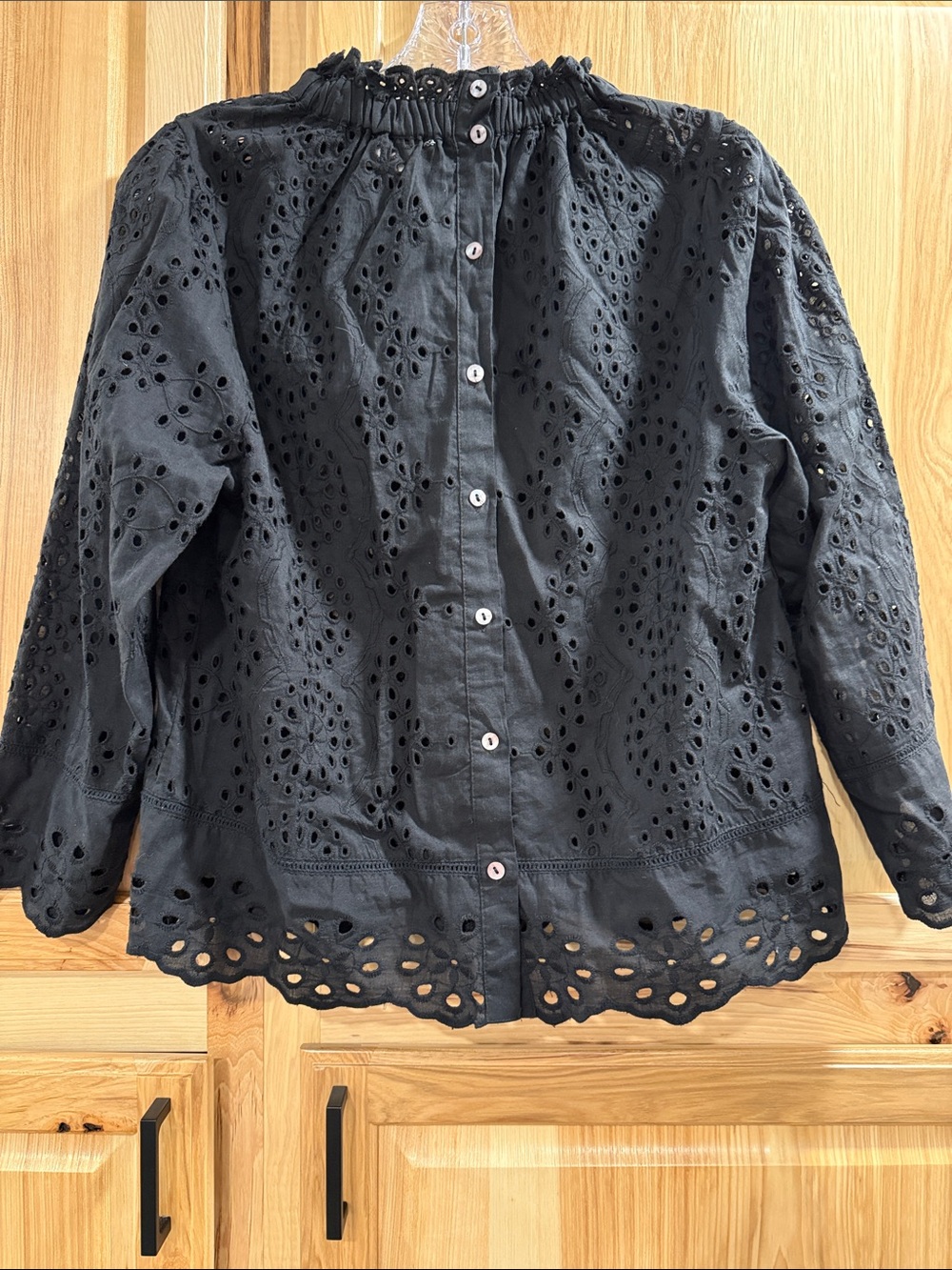 Jennifer & Grace Size XS Button Back Cotton Black Eyelet Top